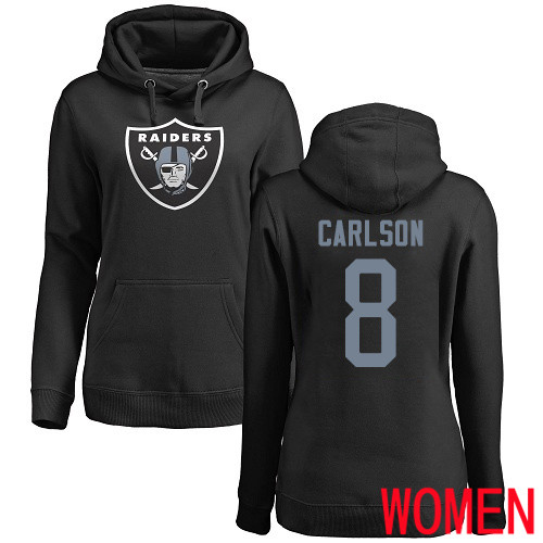 Oakland Raiders Black Women Daniel Carlson Name and Number Logo NFL Football #8 Pullover Hoodie Sweatshirts->women nfl jersey->Women Jersey